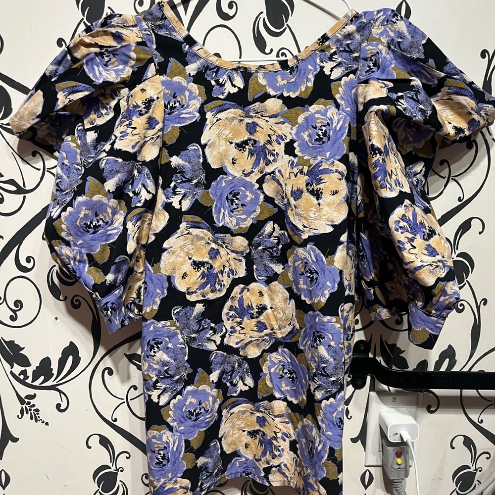 Vero Moda Floral Puff Sleeve Blouse - Black, Blue, Cream